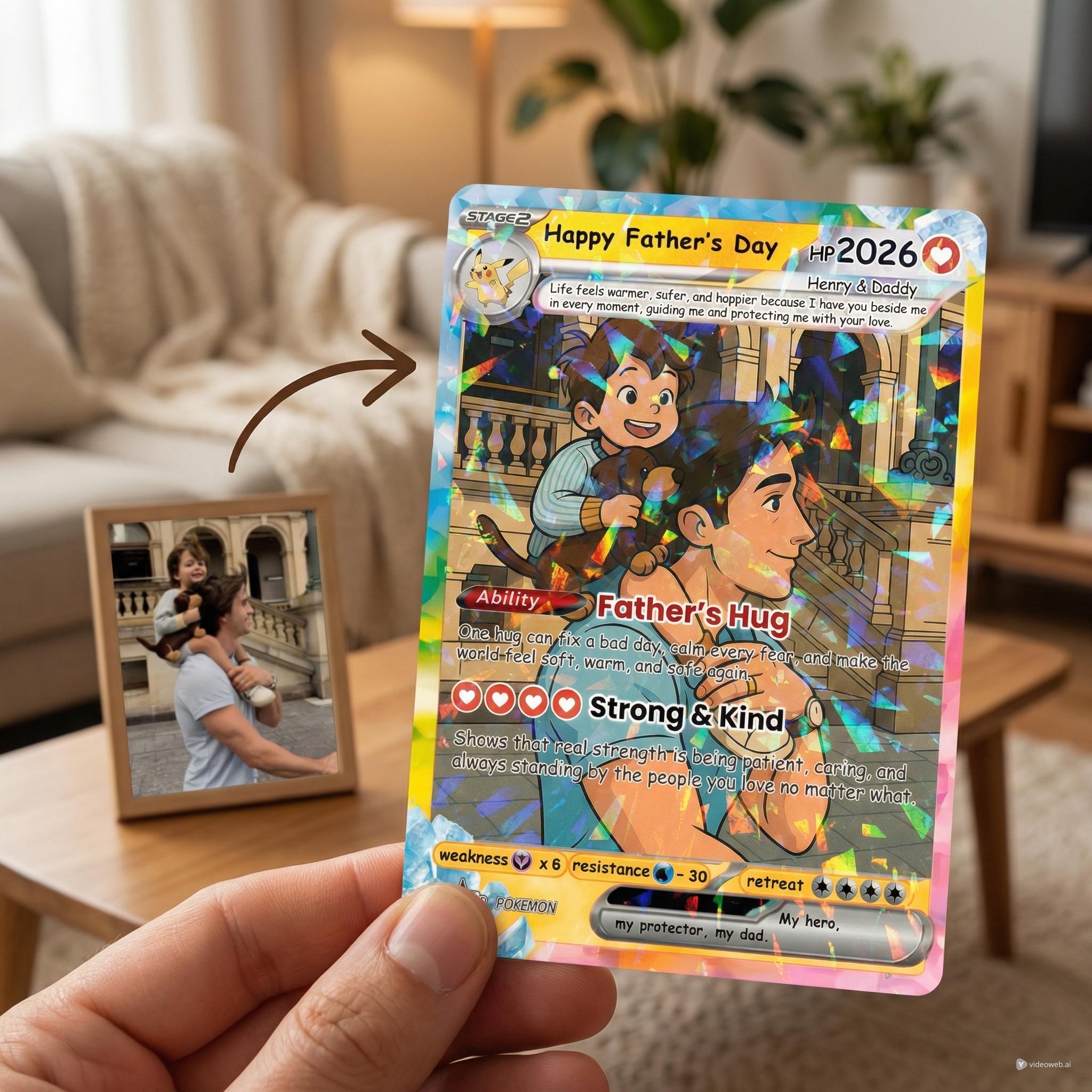 what are gx pokemon cards Personalized Poke Father's Day Card, Custom Anime-Inspired Gift for Da main image 1