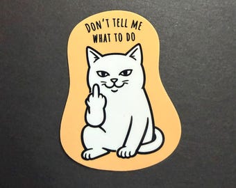 Gato con el dedo medio / Pegatina de vinilo / Calcomanía divertida y sarcástica de animales