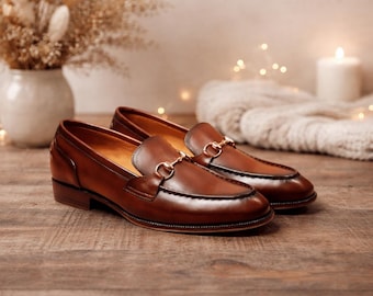 Brown Leather Horsebit Loafers for Men – Classic Slip On Formal Dress shoes