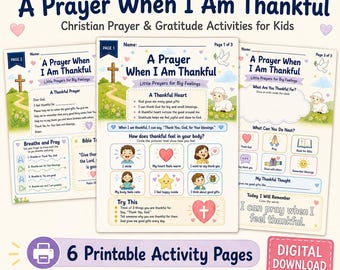 Christian Kids Prayer Worksheet, Gratitude and Thankfulness Printable Activity