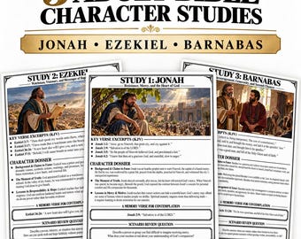 Adult Bible Character Studies, Jonah Ezekiel Barnabas Christian Printable Worksheets