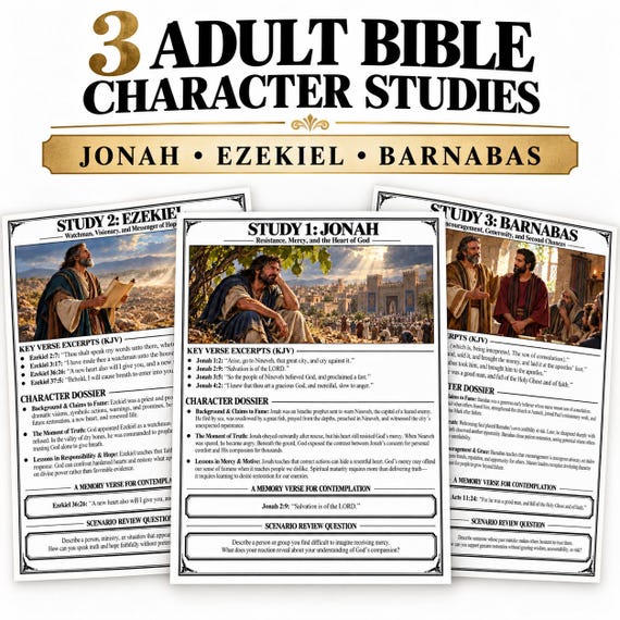 Adult Bible Character Studies, Jonah Ezekiel Barnabas Christian Printable Worksheets