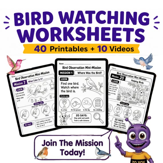 Bird Watching Worksheets for Kids | Backyard Bird Activities | Nature Study Printables