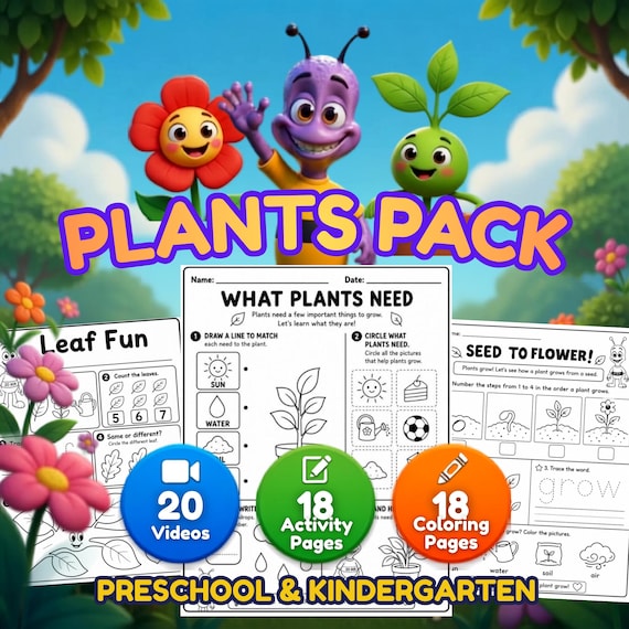 Kindergarten Plant Worksheets, Printable Science Activities, Coloring Pages and 20 Learning Videos