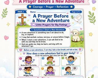 Christian Prayer Worksheets for Kids: New Adventure Courage Activity