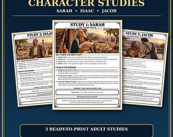 Sarah Isaac and Jacob Bible Study Printable, Adult KJV Character Studies, Christian Devotional Worksheets
