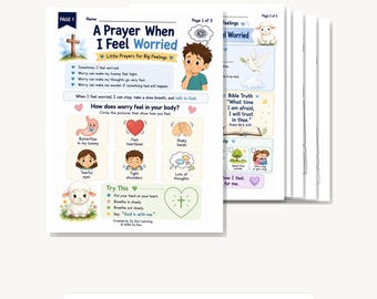 Christian Kids Prayer Worksheet, Worried Feelings Printable Activity