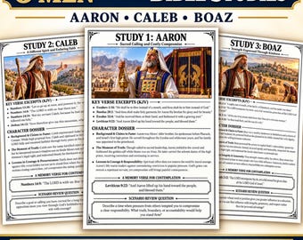 Adult Bible Character Studies Aaron Caleb Boaz Printable Christian Worksheets PDF