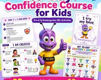 Kids Confidence Activities, 10-Day SEL Course with Affirmations, Worksheets and Videos