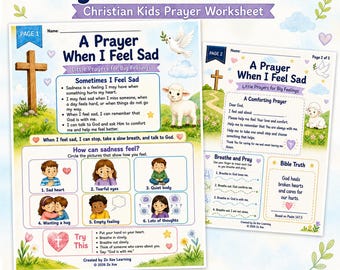 Christian Kids Prayer Worksheet, Sad Feelings Printable Activity