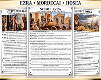 Adult KJV Bible Character Studies Ezra Mordecai Hosea Printable Worksheets PDF
