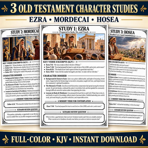 Adult KJV Bible Character Studies Ezra Mordecai Hosea Printable Worksheets PDF