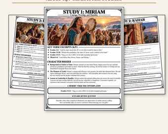 Adult KJV Bible Character Studies, Miriam Rahab Deborah, 3 Printable Christian Worksheets, Instant Download PDF