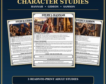 Hannah Gideon and Samson Bible Study Printable, Adult KJV Character Studies, Christian Devotional Worksheets