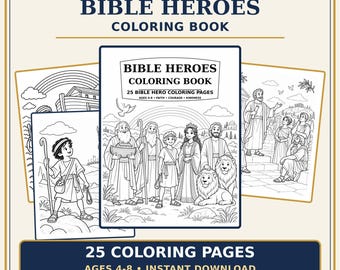 Bible Heroes Coloring Book for Kids, 25 Printable Christian Pages for Home and School