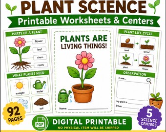 Kindergarten Plant Science Worksheets & Centers, Life Cycle, Parts and  Needs