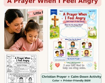 Christian Kids Anger Worksheet, Prayer and Calm Down Printable Activity