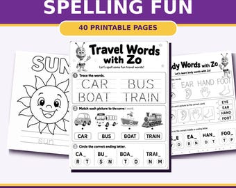 Kindergarten Spelling Worksheets with 20 Teaching Videos, Printable Word Activities and Coloring Pages