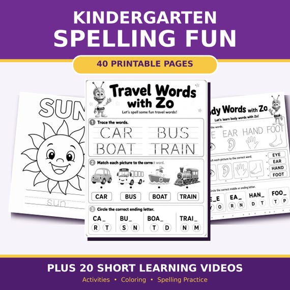 Kindergarten Spelling Worksheets CVC Words | Phonics Printable Activities | Beginning Reader Worksheets