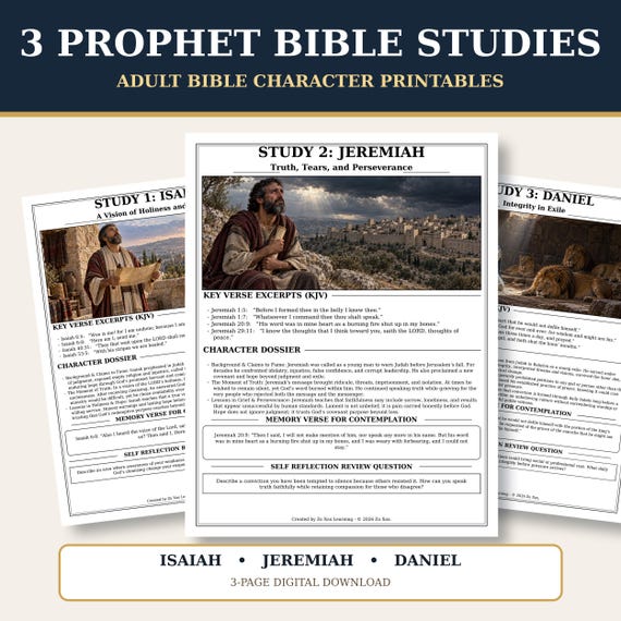 Isaiah Jeremiah Daniel Bible Studies Printable KJV Character Worksheets