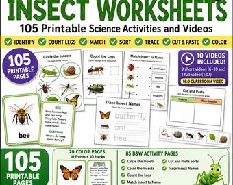 Kindergarten Insect Worksheets, 105 Printable Science Activities and Videos