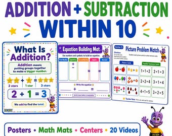 Addition and Subtraction Within 10 | Kindergarten Math Centers and  Worksheets