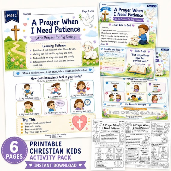 Christian Kids Prayer Worksheet, Patience and Waiting Printable Activity