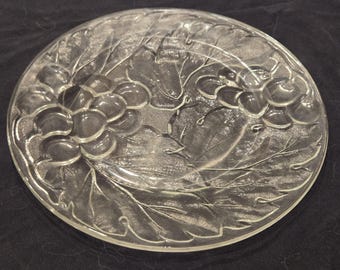 Vintage Indiana Glass Clear Grape Garland Salad Plates Textured Embossed 8”