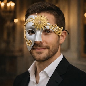 Venezianische Sunburst Halbgesichtsmaske, reich verzierte barocke Masken für Halloween, Karneval, Opernpartys und Aufführungen