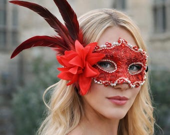 Máscara de carnaval con plumas y flores, máscara veneciana de media cara para mujer, máscara de Halloween, accesorio para fiestas de disfraces.