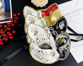 Máscara de gato de media cara para baile de máscaras, máscara de gato estilo veneciano para Halloween, Mardi Gras, cosplay, fiestas temáticas, accesorio de disfraz para adultos.