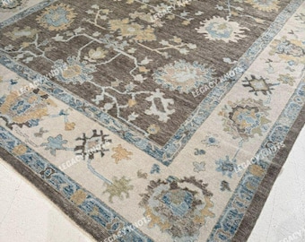 Hand Knotted Oushak Rug - Muted Grey & Taupe Wool Carpet - Luxury Transitional Area Mat