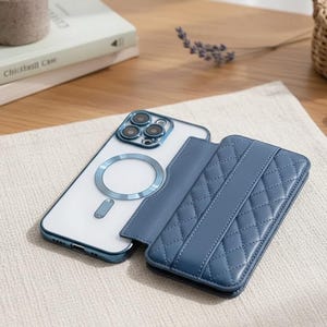 Funda tipo cartera de lujo con diseño de celosía, funda abatible de cuero para teléfono, funda compatible con MagSafe para iPhones