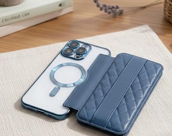 Luxus Gitter Brieftasche, Leder Flip Handyhülle, MagSafe Kompatibel für iPhones