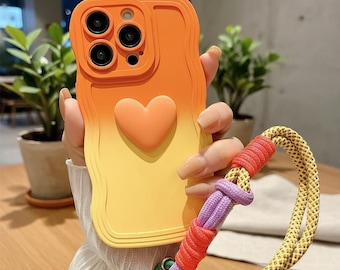 iPhone Hülle mit Farbverlauf Herz und Lanyard