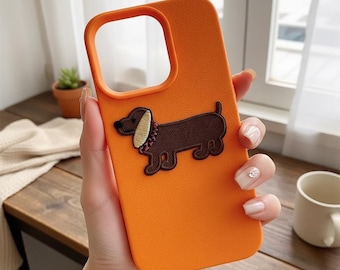 Chinesische 3D Hunde iPhone Fall, Cartoon Stickerei Welpen Leder Abdeckung für iPhone