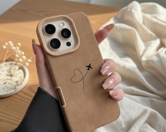 Airplane Route Love Heart iPhone Hülle, Faux Leather Cover für iPhone 17 Pro Max