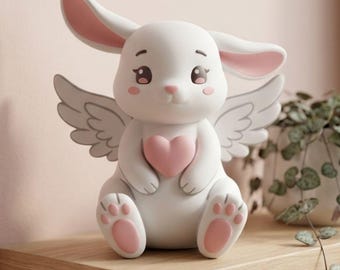 Kawaii Angel Bunny Figurine STL • Cute Winged Rabbit Sculpture • 3D Print Model • Digital Download • Commercial Use