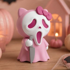 Cute Pink Cat STL File, Girly Halloween 3D Print Model, Bowed Scream Figure, Spooky Kawaii Decor, Instant Digital Download