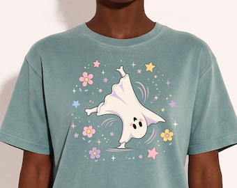 Handstand Ghost PNG, Cute Halloween Clipart, Pastel Flower Ghost Graphic, Transparent Digital Download for Shirts