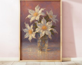 Floral Vase Art Print, Coquette Wall Decor, Romantic Cottagecore Flowers, Digital Download Printable Art