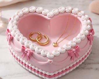 Coquette Cake Heart Trinket Tray STL File | Instant Download 3D Printable Jewelry Dish | Kawaii Bow Storage Decor | Commercial Use