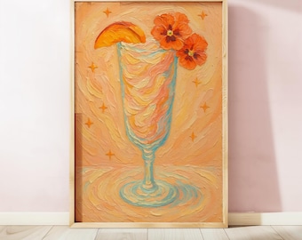 Bar Cart Wall Art Print, Cocktail Lounge Decor, Colorful Retro Kitchen Poster, Digital Download