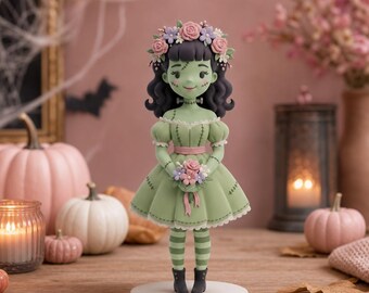 Whimsical Bride Frankenstein Kawaii Figurine • Cute Floral Monster Girl • 3D Printer STL • Pastel Gothic Sculpture • Commercial Use