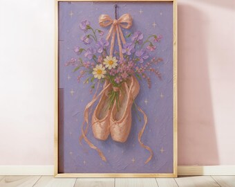 Ballet Slipper Art Print, Balletcore Bedroom Decor, Soft Feminine Wall Poster, Printable Artwork