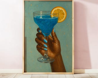 Retro Cocktail Art Print, Bar Cart Decor Poster, Cute Kitchen Wall Art, Digital Download Artwork