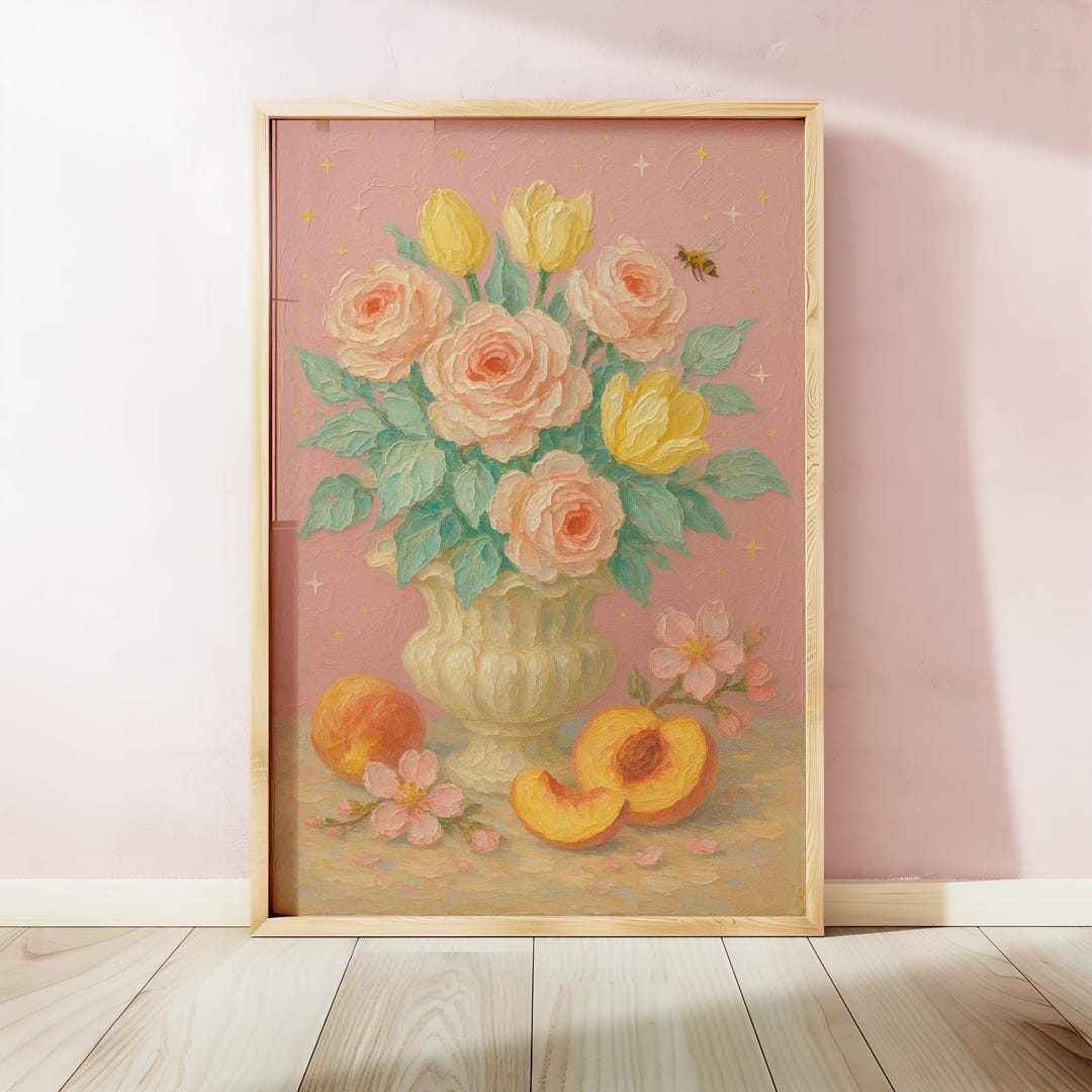 Floral Dopamine Decor Art Print, Colorful Maximalist Wall Art, Girly ...