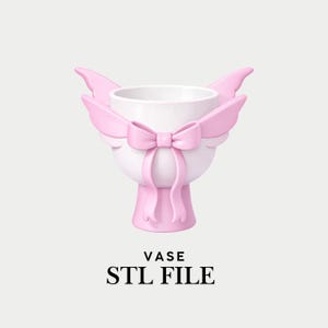 3D Printable Vase STL File - Digital Download | 3D Printing Model, Coquette Pot, Magic Girl Decor, Angel Wings, Bow, Ribbon, Storage