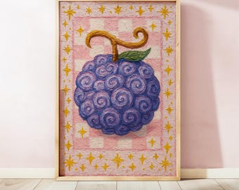 Anime Purple Fruit, Devil Pirate Fruit, Kawaii Anime Wall Art, Home Decor, Digital Download Instant Print, Dopamine Decor