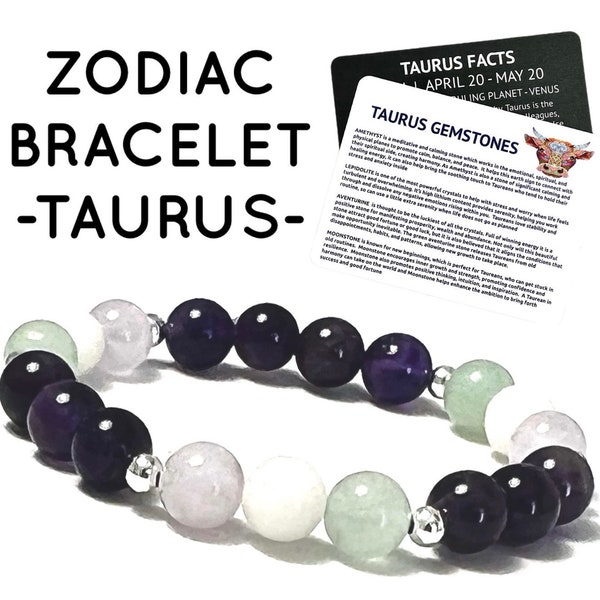 Taurus Bracelet Taurus  Gift Zodiac Bracelet Best Friend Birthday Gift for her May Crystals Birthstone Gemstones Astrology Jewelry Taurus